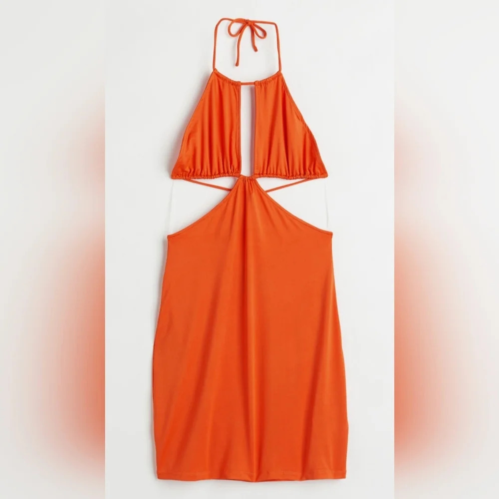 H&M Orange Halter Cutout Mini Dress Swim Cover-Up Size Small